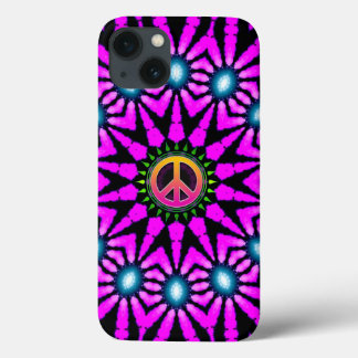 Fuschia Tie-Dye Peace Sign iPhone 13 Case