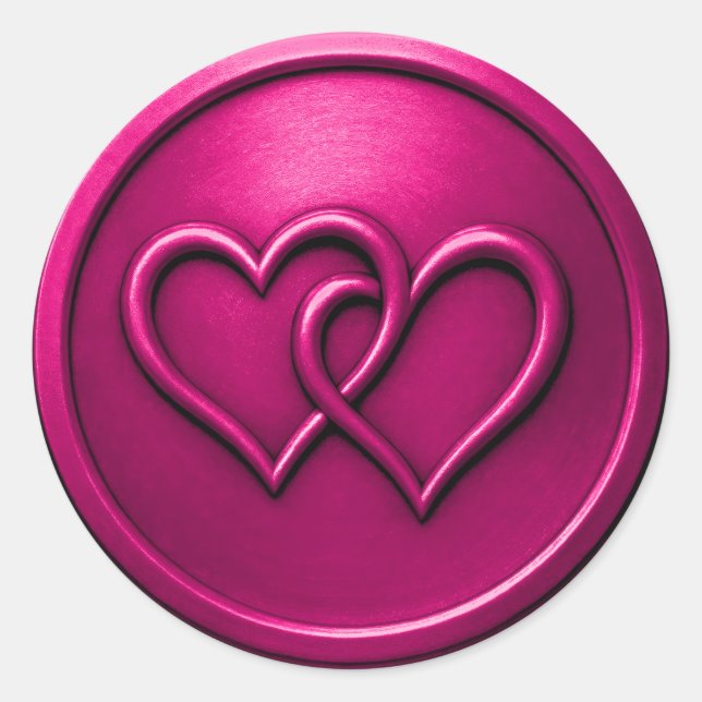 Fuschia Two Hearts Intertwined Wedding Classic Round Sticker (Front)