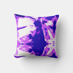 Fuschia White Purple Abstract Art Flower Design Throw Pillow