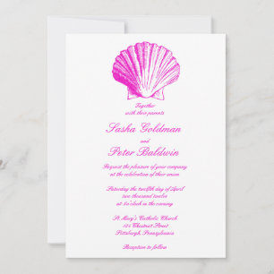 Fuscia Sea Shells Wedding Invitation
