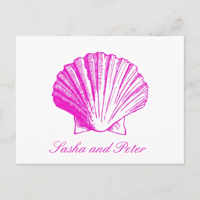 Fuscia Shell Beach Wedding RSVP Postcard (Front)