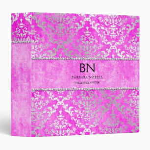 Fushcia Pink Glimmer Damask 3 Ring Binder