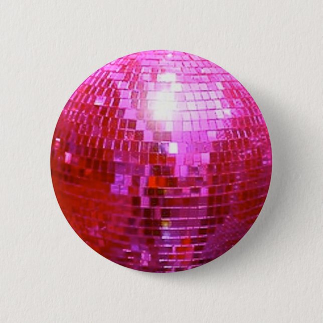 FUSHIA DISCO BALL DANCE PARTY 2 INCH ROUND BUTTON (Front)