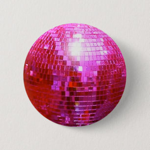 FUSHIA DISCO BALL DANCE PARTY 2 INCH ROUND BUTTON