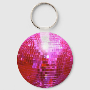FUSHIA DISCO BALL DANCE PARTY KEYCHAIN