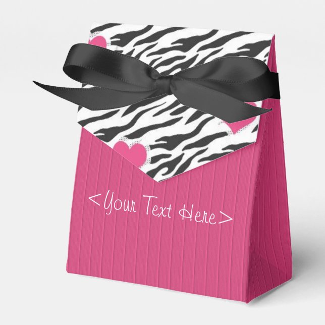 Fushia Striped Zebra and Hearts Pattern Favour Box (Front Side)