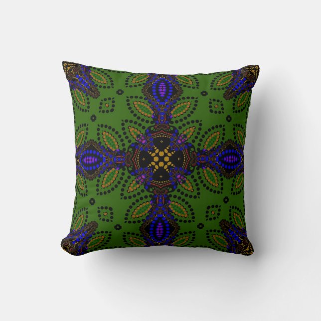 Fusion Art Green+Indigo pattern Cushion (Front)