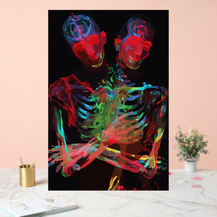 Fusion d'art avec embrassade de squelette néon