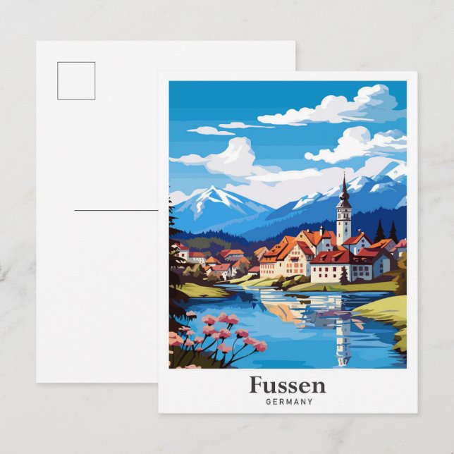 Fussen Germany Art Vintage Travel Illustration Postcard (Front/Back)