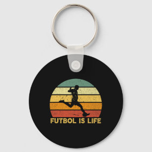 Futbol Is Life Retro Vintage Soccer Player Costume Keychain