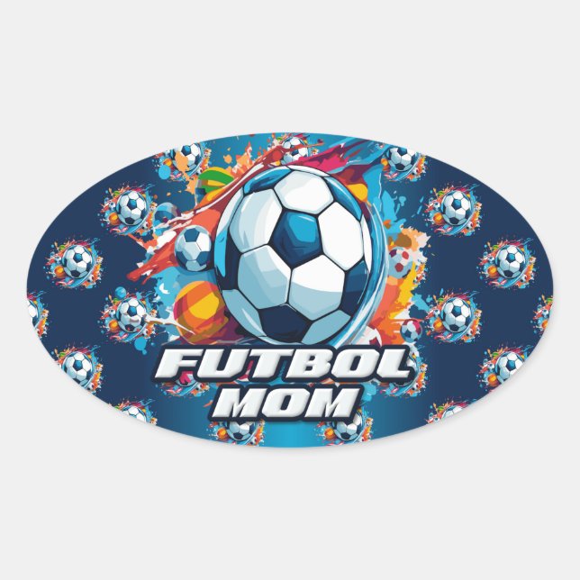 Futbol Mom Soccer Ball Pattern Oval Sticker (Front)