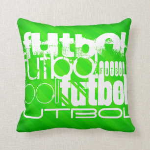 Futbol; Neon Green Stripes Throw Pillow