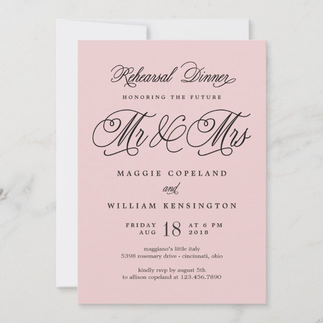 Futur Dîner de répétition M. et Mme Invitation (Devant)