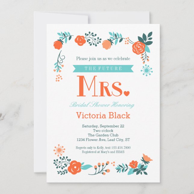 Futur Invitation de Mme Floral Bridal Shower (Devant)