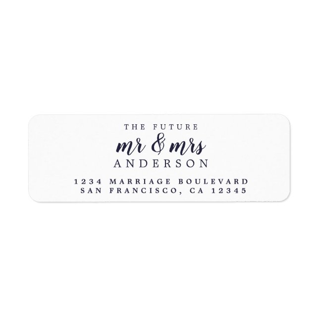 Futur M. Mme Blue White Mariage Adresse de retour (Devant)