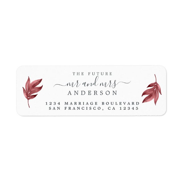 Futur M. Mme Burgundy Leaf Mariage Adresse de reto (Devant)