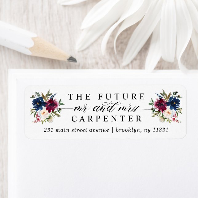 Futur M. Mme Marine Bleu Bourgogne Mariage floral (En situation)