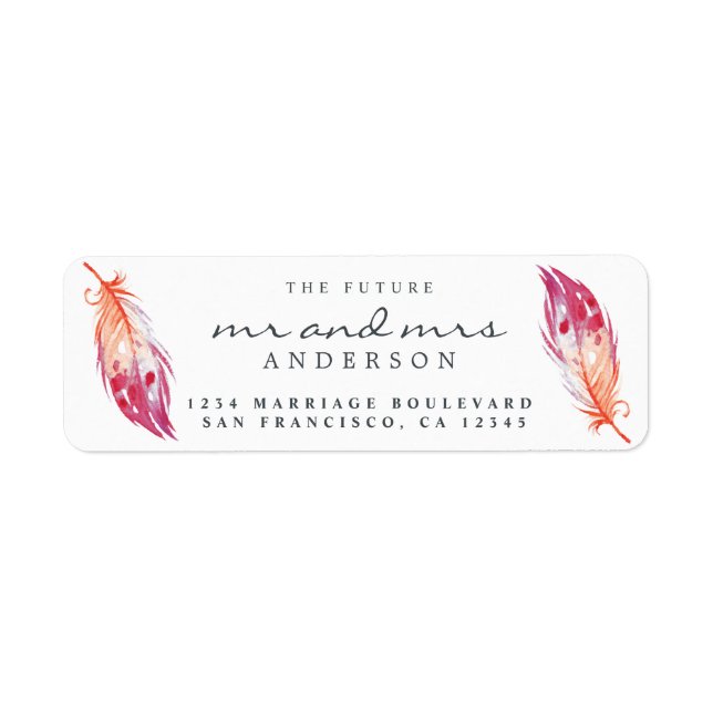 Futur M. Mme Pink Feather Mariage Adresse de retou (Devant)