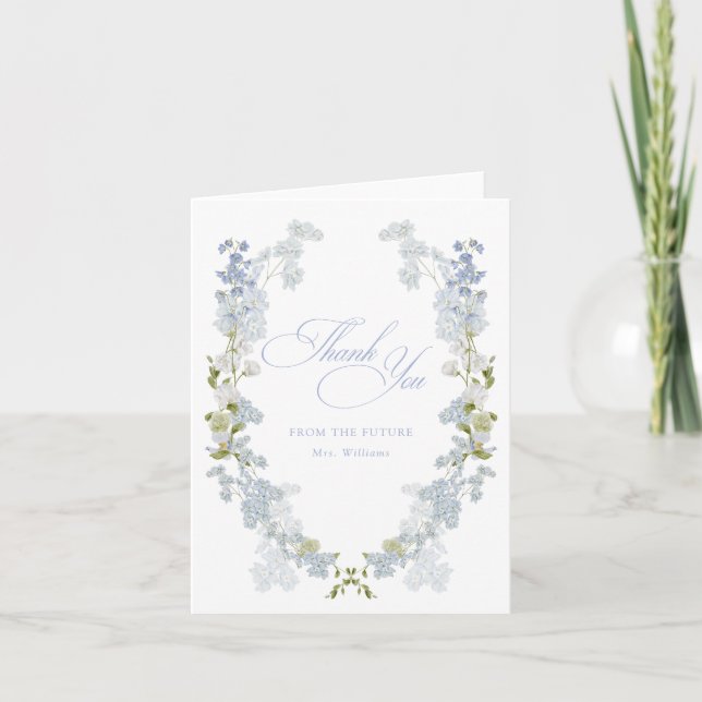 Futur Mme Elegant Blue Floral Carte de remerciemen (Devant)