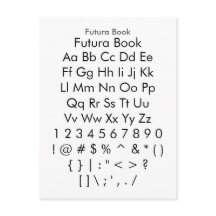 Futura Book - Zazzle Font Sampler Sheet