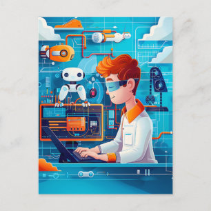 Future AI and Robotics Dream for Kids Holiday Postcard