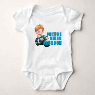 Future Biker with Child and Motorcycle Baby Bodysuit