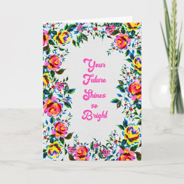 Future Bright Floral Graduation & Celebration Card (Front)