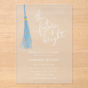Future Bright Light Blue Tassel Graduation Party Acrylic Invitations