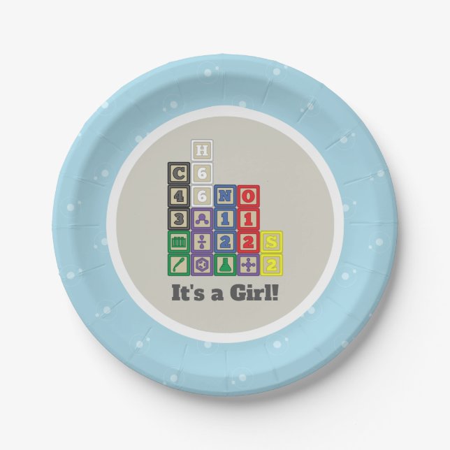 Future Chemist's Blocks Baby Shower Paper Plates (Front)