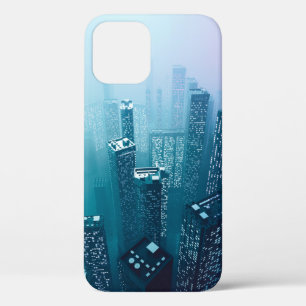 Future city downtown with skyscrapers in neon cybe iPhone 12 case