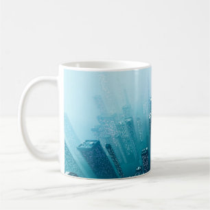 Future city downtown with skyscrapers in neon cybe coffee mug