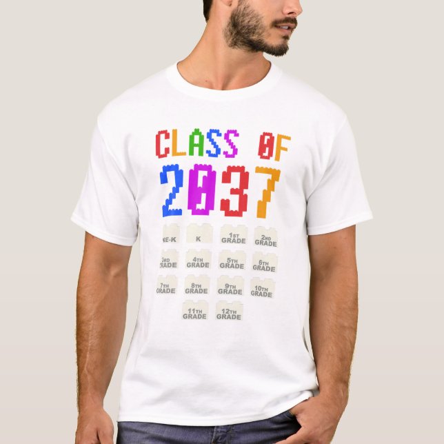 Future CLASS Of 2037 Pre Kindergarten Bricks Check T-Shirt (Front)