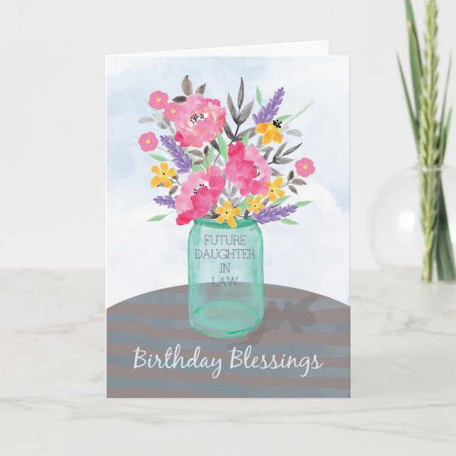 Future Daughter-in-Law Birthday Blessings Jar Vase Card (Front)