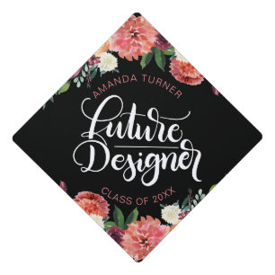 Future Designer - Girl power - Watercolor flowers Graduation Cap Topper