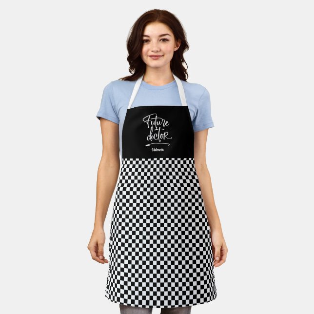 Future Doctor Med Student Personalized Chequered Apron (Worn)