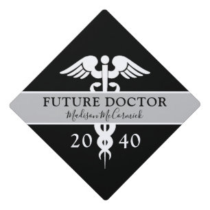 Future Doctor Medical Student Black and White Name Graduation Cap Topper