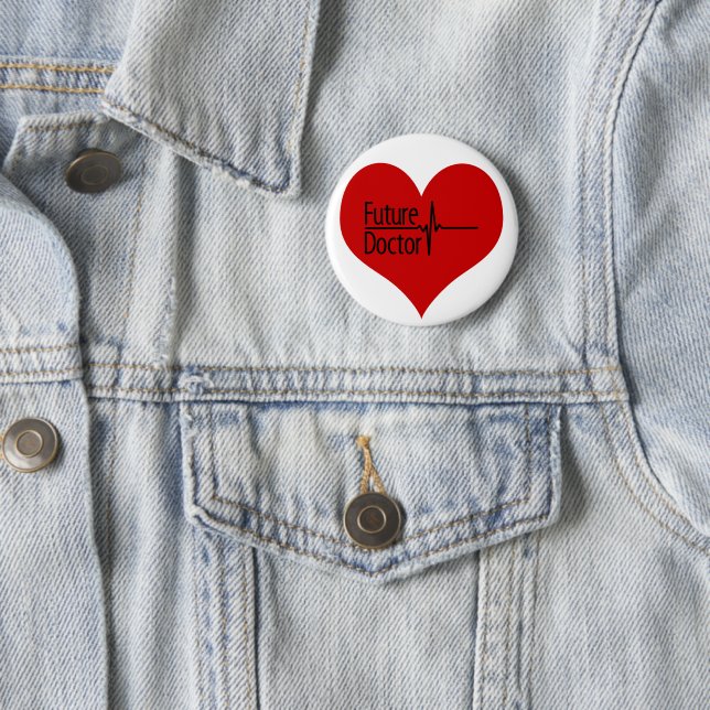 Future Doctor - Red EKG Heart 2 Inch Round Button (In Situ)