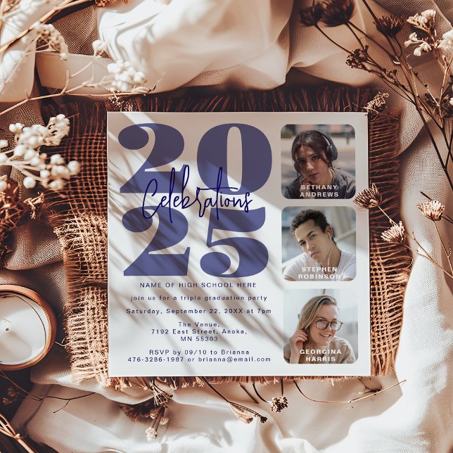 Future Dusk Photo Triple Graduation Invitation (Creator Uploaded)