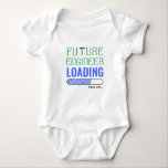 Future Engineer Loading Funny Personalized Unisex Baby Bodysuit<br><div class="desc">Future Engineer Loading Funny Personalized Unisex Baby Bodysuit Modern, stylish and funny baby bodysuit for baby boy or baby girl features personalized "future engineer loading", ruler, blue loading bar and "please wait" beneath. Adorable funny baby bodysuit and cute gift idea for upcoming baby, baby shower party or birthday. You can...</div>