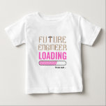 Future Engineer Loading Funny Personalized Unisex Baby T-Shirt<br><div class="desc">Future Engineer Loading Funny Personalized Unisex Baby T-Shirt Modern, stylish and funny baby T-Shirt for baby boy or baby girl features personalized "future engineer loading", ruler, pink loading bar and "please wait" beneath. Adorable funny baby bodysuit and cute gift idea for upcoming baby, baby shower party or birthday. You can...</div>