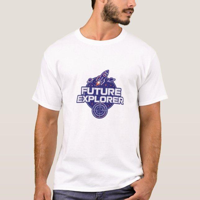 Future Explorer Retro Rocket Space Logo T-Shirt (Front)