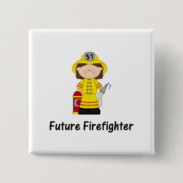 future firefighter (girl) 2 inch square button (Front)