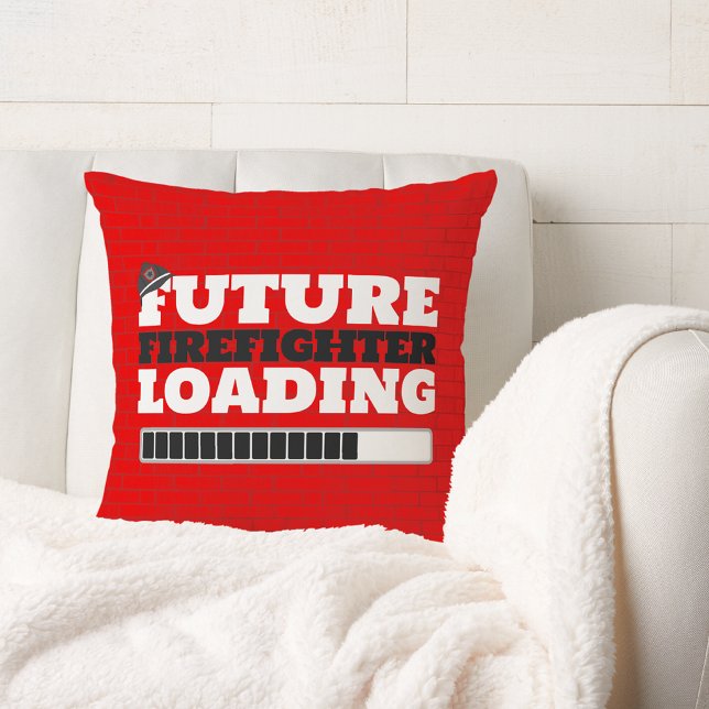 Future Firefighter Loading Brick Firetruck Décor Throw Pillow (Future Firefighter Loading Firetruck Firefighter Décor Throw Pillow - Fire Truck Bedroom or Nursery)