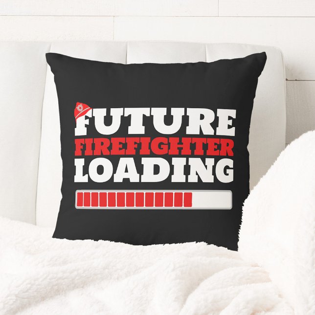 Future Firefighter Loading Firetruck Décor Throw Pillow (Future Firefighter Loading Throw Pillow in Black. Great for any Children's bedroom or Kid Nursery)