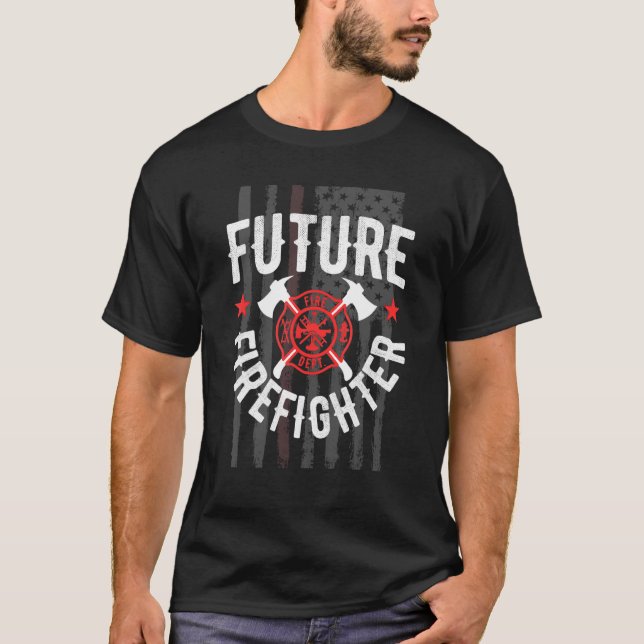 Future Firefighter Usa Flag Fighter Firemen T-Shirt (Front)