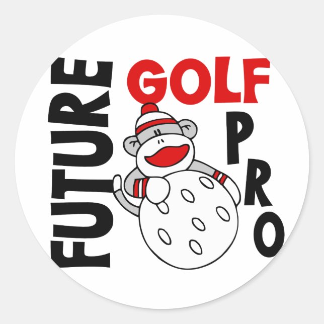 Future Golf Pro Sock Monkey Classic Round Sticker (Front)