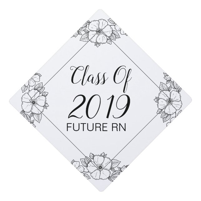 Future Graduating Nurse Blossoms Script Graduation Cap Topper (Front)