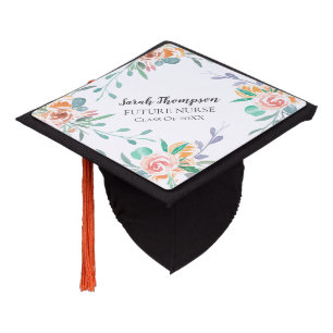 Future Graduating Nurse Floral On White Graduation Cap Topper