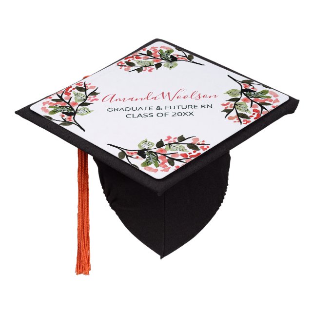 Future Graduating Nurse Watercolor Floral Graduation Cap Topper (Angled)