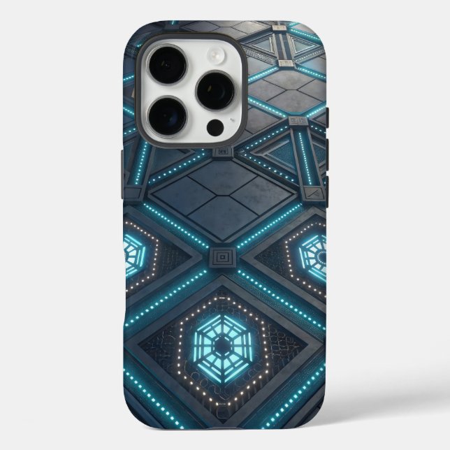 Future grid technology node glowing path 3D tiles Case-Mate iPhone Case (Back)